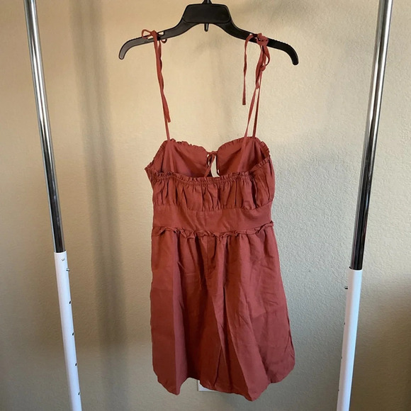 NWOT Forever 21 Womens Tie-Front Sweetheart Mini Dress Size Small- Rust - Picture 2 of 6